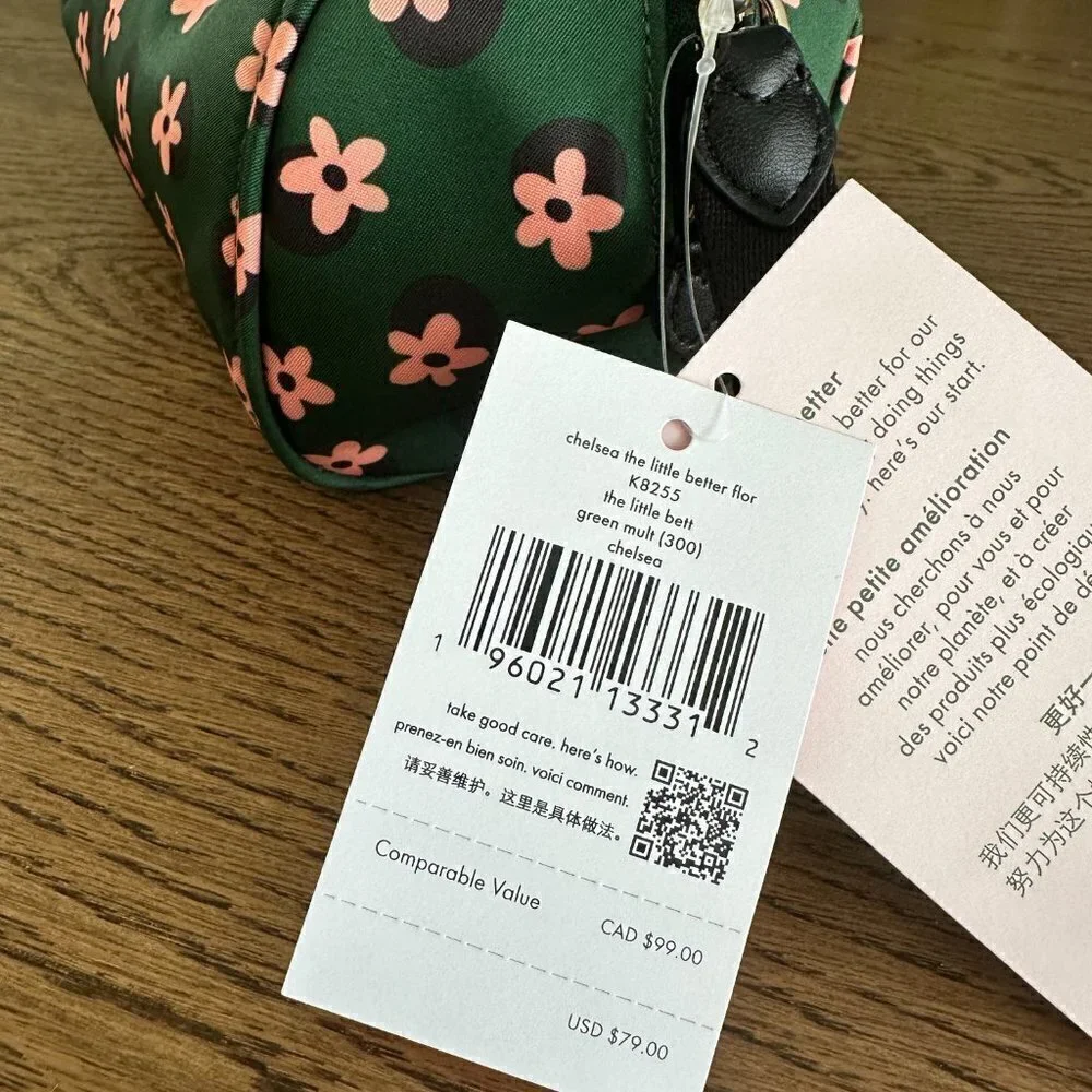 New! Kate Spade Chelsea Nylon Medium Cosmetic Bag -Green Floral